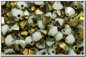 B�hm. Kristallschliffperle, Bicone, 4mm, white, alabaster, half brass, 50 Stk.