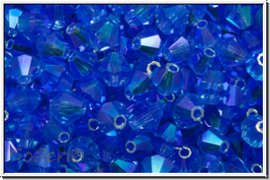 B�hm. Kristallschliffperle, Bicone, 4mm, sapphire, dk., trans., full AB, 50 Stk.