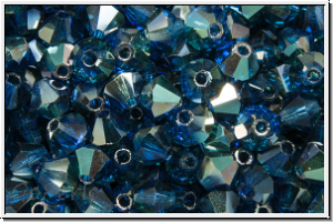 B�hm. Kristallschliffperle, Bicone, 4mm, capri blue, trans., half celsian , 50 Stk.
