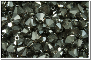 B�hm. Kristallschliffperle, Bicone, 4mm, crystal, trans., full silver chrome, 50 Stk.
