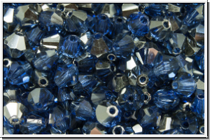 B�hm. Kristallschliffperle, Bicone, 4mm, sapphire, dk., trans., half chrome, 50 Stk.