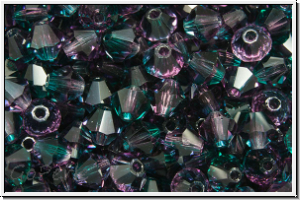 B�hm. Kristallschliffperle, Bicone, 4mm, amethyst/emerald, trans., 50 Stk.