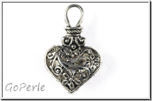 Anh�nger "Blumenherz, 3D" , 31x20x10mm, antiksilberfb., Tibetsilber, 1 Stk.