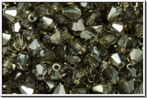 B�hm. Kristallschliffperle, Bicone, 4mm, black diamond, trans., half chrome, 50 Stk.