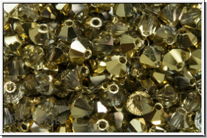 B�hm. Kristallschliffperle, Bicone, 4mm, crystal, trans., half brass, 50 Stk.