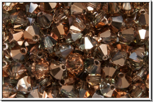 B�hm. Kristallschliffperle, Bicone, 4mm, crystal, trans., half capri gold, 50 Stk.