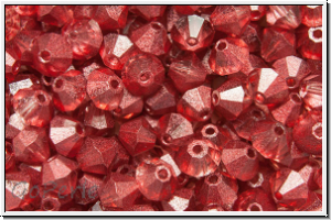 B�hm. Kristallschliffperle, Bicone, 4mm, crystal, trans., red waxed, 50 Stk.