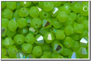 B�hm. Kristallschliffperle, Bicone, 4mm, green, lime, opal, AB, 50 Stk.