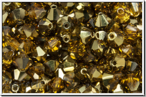 B�hm. Kristallschliffperle, Bicone, 4mm, topaz, trans., half brass, 50 Stk.