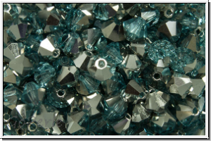 B�hm. Kristallschliffperle, Bicone, 4mm, aqua, trans., half silver, 50 Stk.