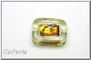 b�hm. Lampenperle, Silbereinzug, Rechteck mit Fenster, lt.topaz/orange, 1 Stk.