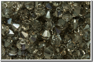 B�hm. Kristallschliffperle, Bicone, 4mm, crystal, trans., half hematite, 50 Stk.