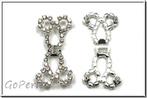 Haken/�se-Verschluss "Strass", 40x19mm, antiksilberfb., Metall, 1 Stk.