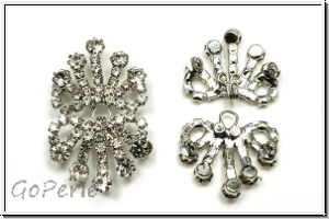 Haken/�se-Verschluss "Strassf�cher", 40x24mm, antiksilberfb., Metall, 1 Stk.