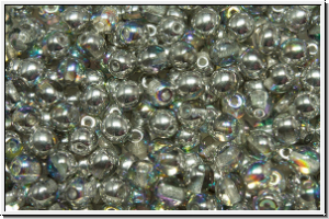 b�hm. Glasperle, rund, 4mm, crystal, trans., silver AB, 50 Stk.