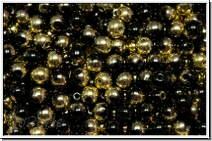 b�hm. Glasperle, rund, 4mm, black, op., half brass, 50 Stk.