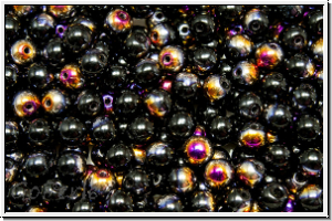 b�hm. Glasperle, rund, 4mm, black, op., half sliperit, 50 Stk.