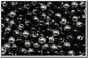 b�hm. Glasperle, rund, 4mm, black, op., half chrome, 50 Stk.