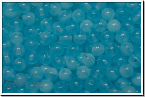 b�hm. Glasperle, rund, 4mm, aqua, trans., wolkig, 50 Stk.