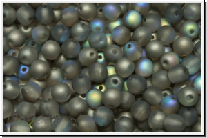 b�hm. Glasperle, rund, 4mm, crystal, trans., graphite AB, matte, 50 Stk.