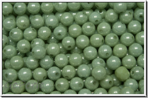 b�hm. Glasperle, rund, 4mm, white, alabaster, lt. green marbled, 50 Stk.