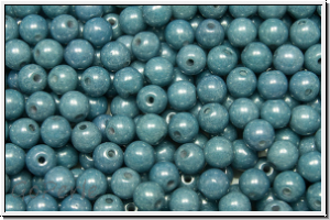 b�hm. Glasperle, rund, 4mm, white, alabaster, blue/grey marbled, 50 Stk.