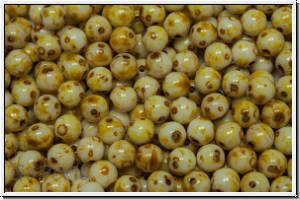 b�hm. Glasperle, rund, 4mm, white, alabaster, picasso, 50 Stk.