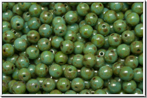 b�hm. Glasperle, rund, 4mm, aqua, op., silver picasso, 50 Stk.