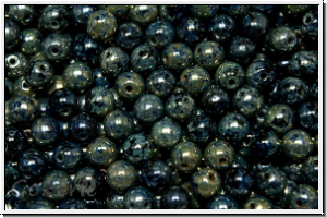 b�hm. Glasperle, rund, 4mm, black, op., picasso, 50 Stk.