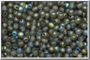 b�hm. Glasperle, rund, 3mm, crystal, trans., graphite AB, matte, 50 Stk.