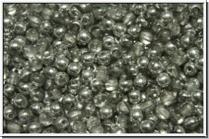 b�hm. Glasperle, rund, 3mm, crystal, trans., half silver, 50 Stk.