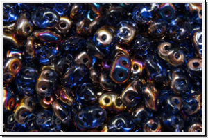 SD-30060-29500, SuperDuo Beads, sapphire, trans., half sliperit, 10g