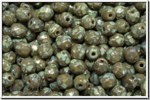 B�hm. Glasschliffperle, feuerpol., 4mm, anthrazit, op., silver picasso, 50 Stk.