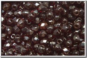 B�hm. Glasschliffperle, feuerpol., 4mm, garnet, dk., trans., 50 Stk.