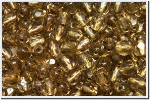 B�hm. Glasschliffperle, feuerpol., 4mm, topaz, pale, trans., brass-ld., 50 Stk.