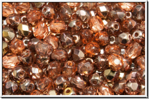 B�hm. Glasschliffperle, feuerpol., 4mm, rosaline, dk., trans., half capri gold, 50 Stk.