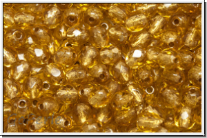 B�hm. Glasschliffperle, feuerpol., 4mm, topaz, lt., trans., brass-ld., 50 Stk.