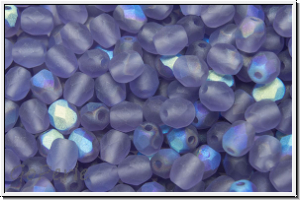 B�hm. Glasschliffperle, feuerpol., 4mm, tanzanite, trans., matte, AB, 50 Stk.