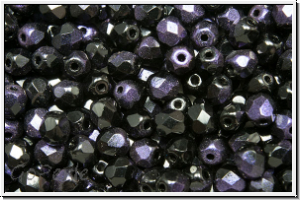 B�hm. Glasschliffperle, feuerpol., 4mm, black, op., half wax purple, 50 Stk.