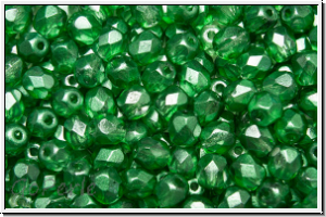 B�hm. Glasschliffperle, feuerpol., 4mm, crystal, trans., half wax green, 50 Stk.