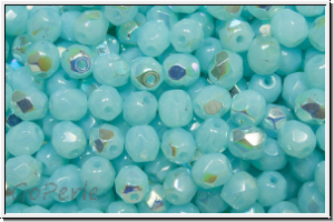 B�hm. Glasschliffperle, feuerpol., 4mm, aqua, opal, AB, 50 Stk.