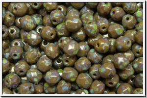 B�hm. Glasschliffperle, feuerpol., 4mm, anthrazit, op., picasso, 50 Stk.