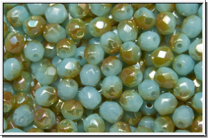 B�hm. Glasschliffperle, feuerpol., 4mm, aqua, lt., opal, half apricot, 50 Stk.