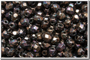 B�hm. Glasschliffperle, feuerpol., 4mm, black, op., vega iris. luster, 50 Stk.