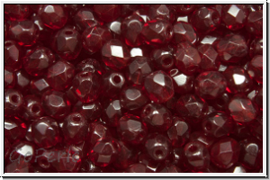 B�hm. Glasschliffperle, feuerpol., 4mm, garnet, lt., trans., 50 Stk.