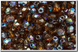 B�hm. Glasschliffperle, feuerpol., 4mm, topaz, darkest, trans., AB, 50 Stk.