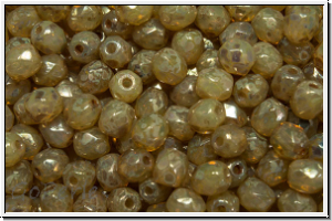 B�hm. Glasschliffperle, feuerpol., 4mm, white, opal, silver picasso, 50 Stk.