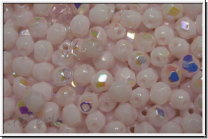 B�hm. Glasschliffperle, feuerpol., 4mm, rose, lt., alabaster, AB, 50 Stk.