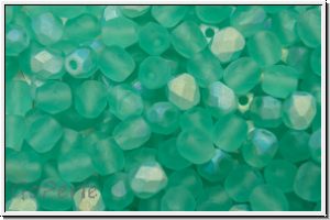 B�hm. Glasschliffperle, feuerpol., 4mm, emerald, pale, trans., matte, AB, 50 Stk.