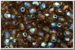 B�hm. Glasschliffperle, feuerpol., 4mm, topaz, sm., dk. trans., AB, 50 Stk.